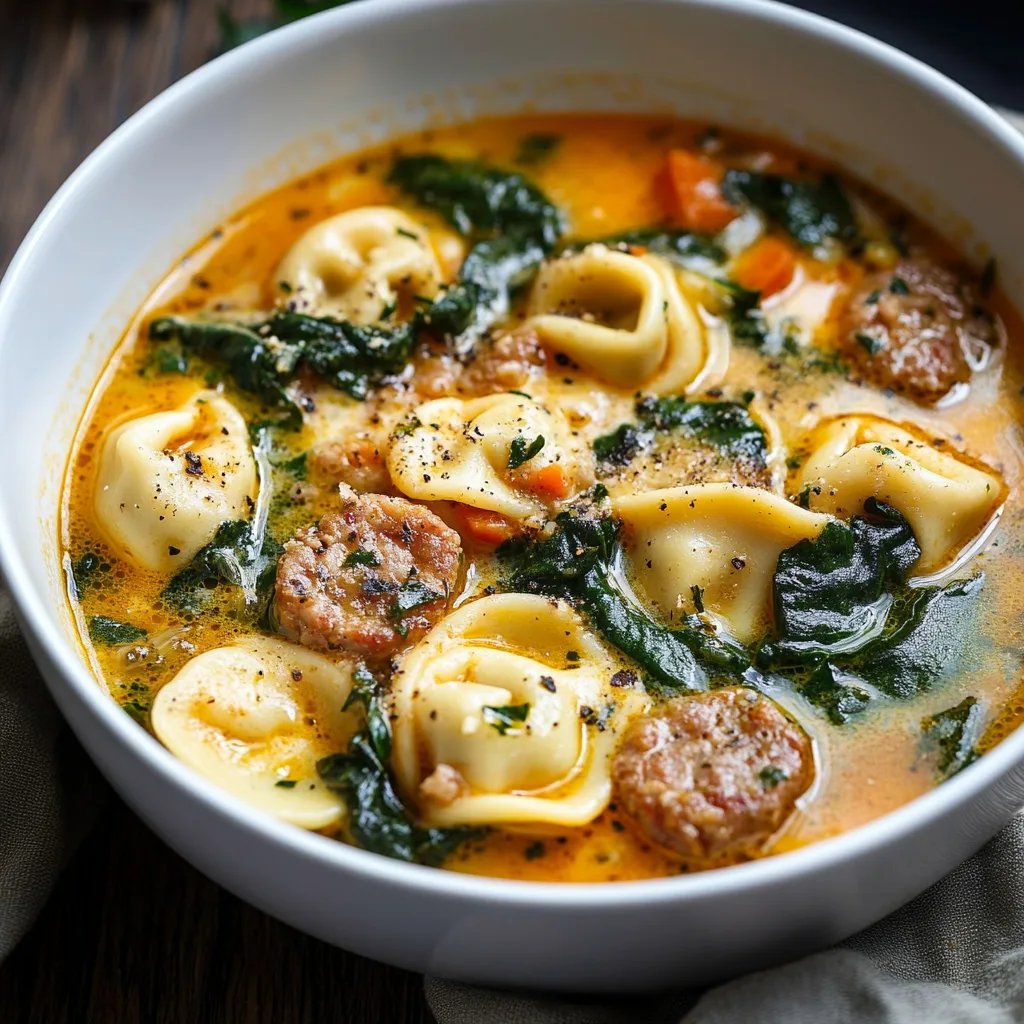 Sausage Tortellini Soup with Spinach