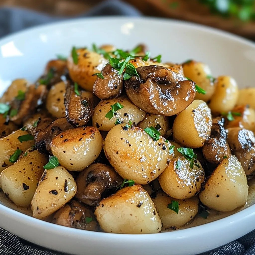 Pfannengebratene Gnocchi mit Knoblauchbutter-Champignons