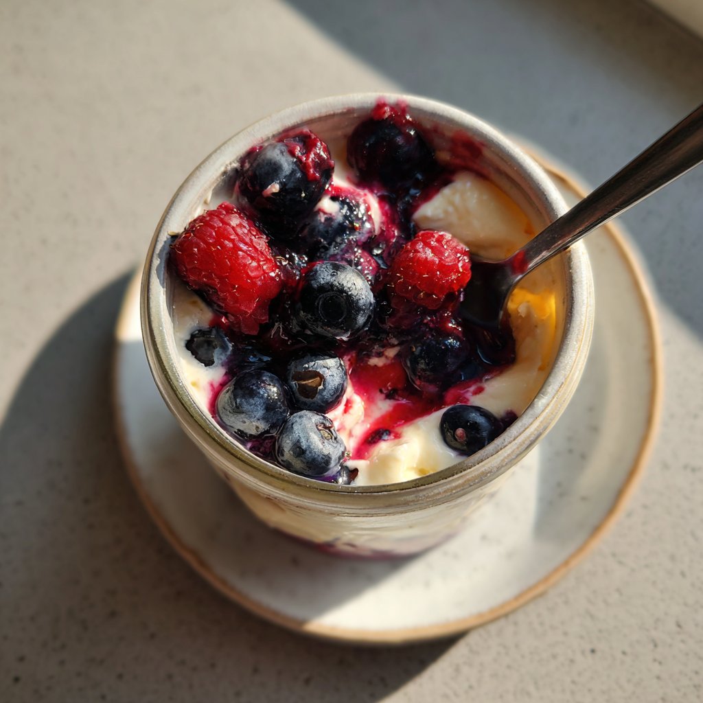 Frühstück im Glas mit Skyr und Beeren