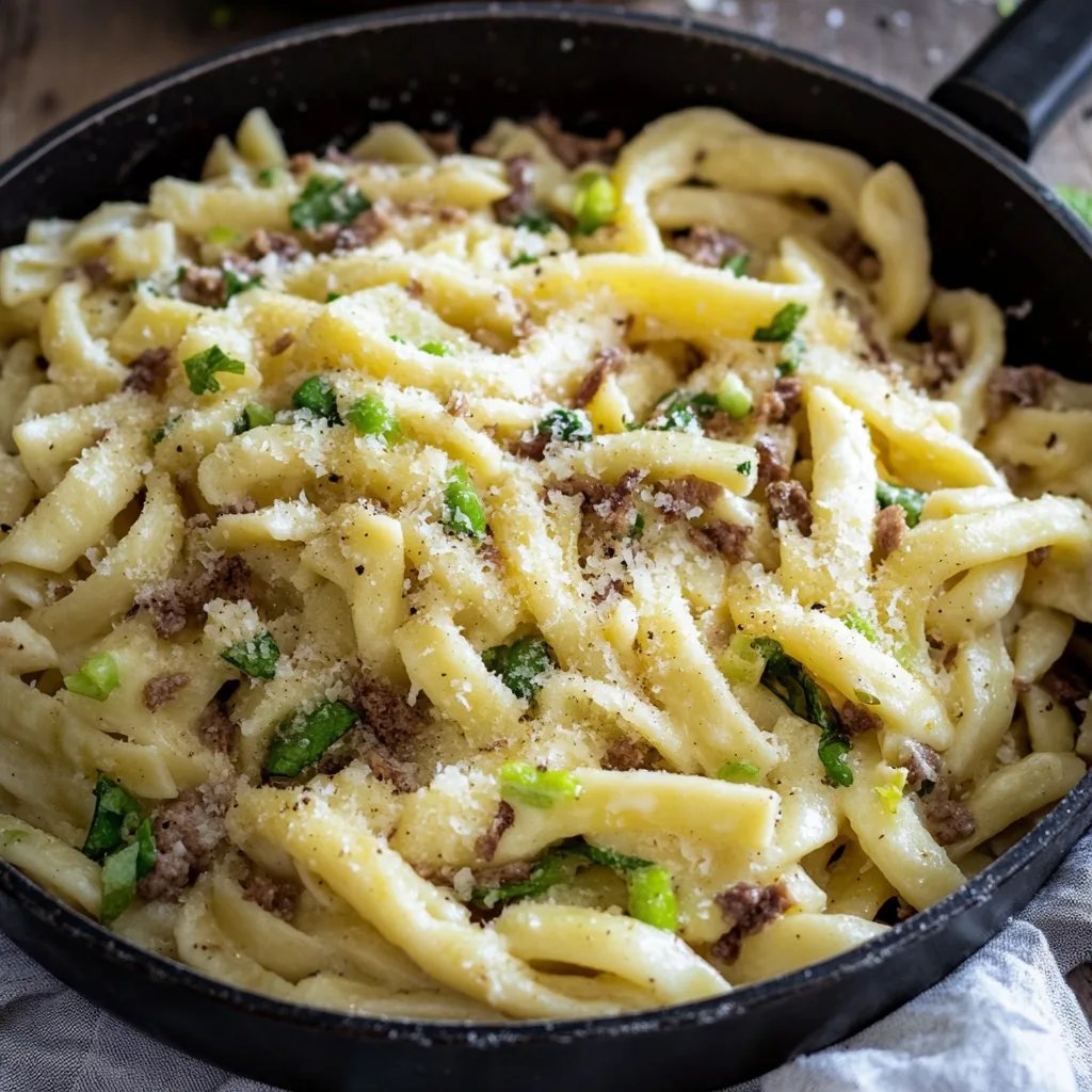 Schupfnudel-Pfanne mit Hack und Lauch